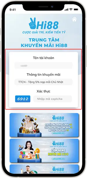 Bước 4: Điền tên đăng nhập >> Chọn khuyến mãi TTCN >> Điền chính xác mã xác nhận